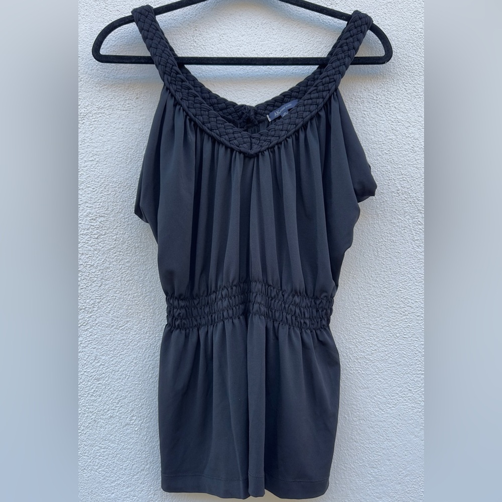 Anne Klein Black Braided Neck Blouse